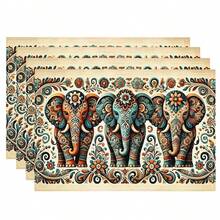 1/4/6 piezas Manteles individuales lavables de lino con estampados, salvamanteles protectores para mesa de interior y exterior, adecuados para vacaciones, fiestas, cocina