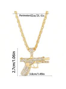 1 件流行欧美风格项链，嘻哈迷你枪，蛇，狼头，骷髅设计，水钻锆石，机枪吊坠，男士珠宝礼物 - 彩色 - 查看 6