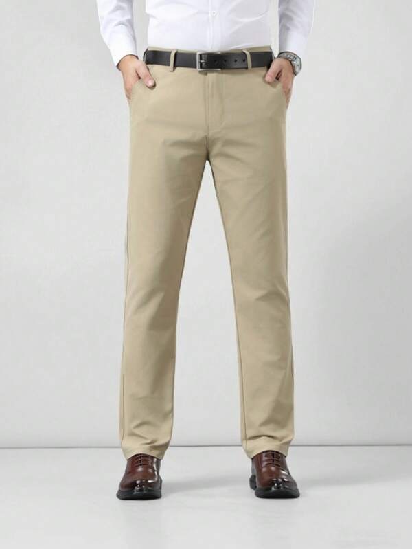 Classic Design Men's Solid Color Business Trousers, Versatile Casual Pants, Suitable For Business, Commuting, And Formal Occasions