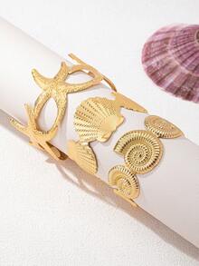 3 件套手链套装，融入海星、贝壳等海洋元素，金色金属个性化夸张波西米亚风情，适合海滩、度假和日常佩戴 - 金黃色 - 查看 2