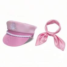3er Set Yacht Urlaubs-Thema: Rosa Matrosenmütze mit Schal; Süße Herzbrille; Modische Marine Kappe Basis Set, Urlaubsspaß Cosplay Party Requisiten & Accessoires für Frauen Halloween