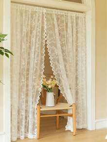 1件/2件优雅法式乡村风格白色花卉蕾丝窗帘和薄纱 - 白色 - 查看 12