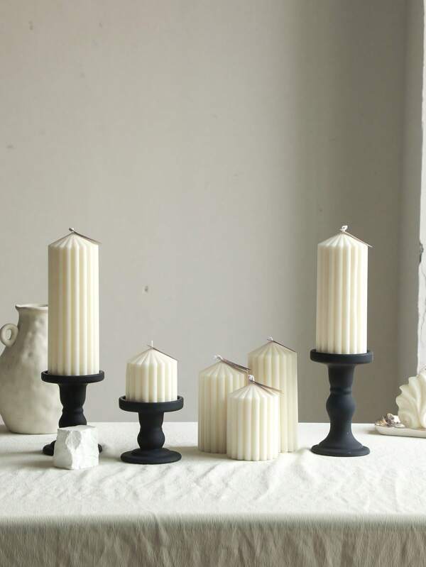 Vela de aroma con diseño geométrico de estilo minimalista nórdico, en forma de cono afilado y cilindro rayado, para decoración del hogar y suministros de boda