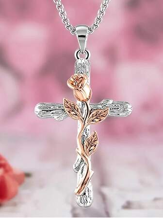 1 Stück minimalistischer weißer & roségoldener Blumen-Kreuz-Anhänger Halskette, beliebt im Nahen Osten