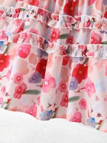 Vestito con stampa floreale, con fiocco e arricciature per ragazze giovani