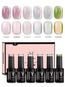 YOKEFELLOW 6瓶10毫升猫眼磁性凝胶指甲油，樱花粉番石榴绿银色闪粉，UV LED可卸持久美甲，适合沙龙和家庭DIY - 彩色 - 查看 17