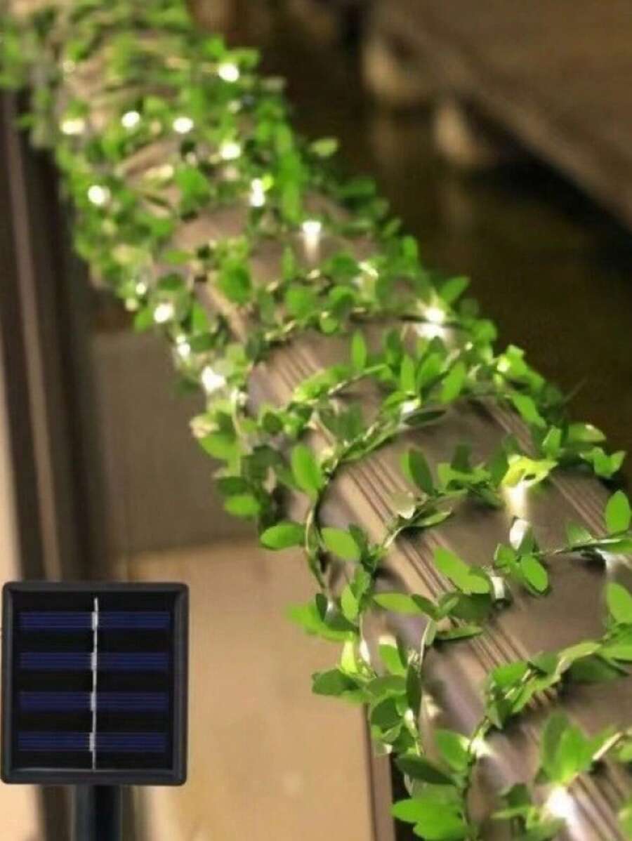 1 件太阳能仙女灯，带仿真小绿叶藤蔓，户外庭院花园阳台婚礼生日春季派对装饰铜线灯，春季装饰，假植物