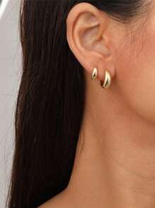 6 Packs Simple Rhinestone Geometric Metal Copper Hoop Earrings, Suitable For Summer Vacation, Beach, Party, Mother's Day, Valentine's Day