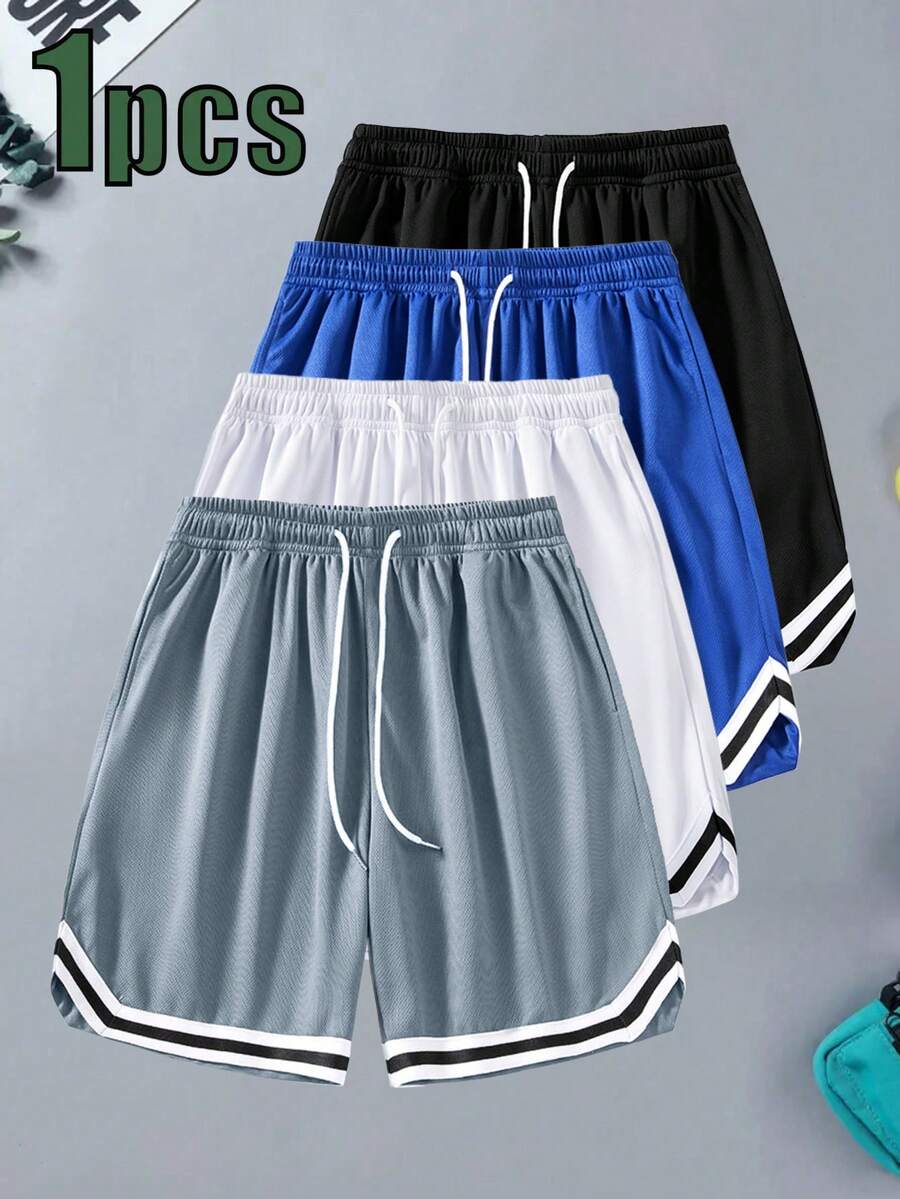 Men's Elastic Waist Drawstring Sports Basketball Shorts, Breathable Mesh Quick-Dry Knee Length Shorts For Summer - Dark Grey - View 1