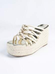 New Style Wedge Platform Criss-Cross Rivet Decor Women Sandals, Minimalist Fashion Versatile Rope Wedge Heel Sandals