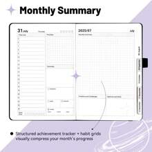 2025- 2026 English Planner, A5 Starry Sky Cover, With Annual /Monthly /Weekly/Daily Plan, 204 Sheets /408 Pages, Purple/Blue/Black/Pink/Gray, Suitable For Students Back To School And Office