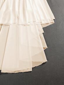 Plus Size Women's Wedding Dress Romantic Chiffon Embroidered Lace Floor Length Dress - Apricot - View 5