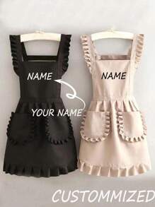 Customized Printed Stylish Korean Apron, Waterproof And Stain Resistant, Apron Cute Lace Skirt Apron,Black Stain Resistant Apron,Sleeveless Apron,For ,Home, Kitchen,Nail Shop,Cooking, Baking, Nail Salon, Women Work Uniform,Coffee Smock,Home Cooking Clean Sleeveless Bib Apron