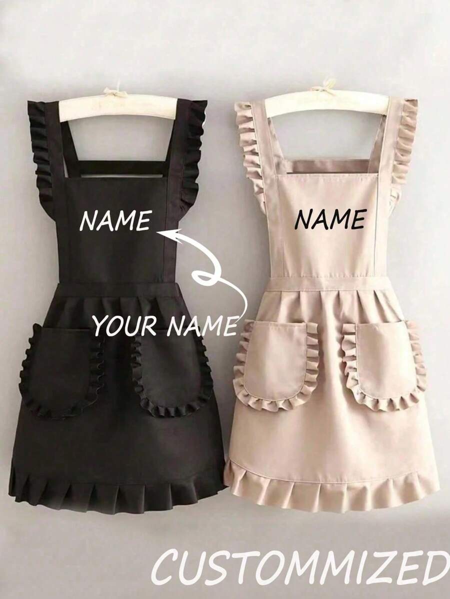 Customized Printed Stylish Korean Apron, Waterproof And Stain Resistant, Apron Cute Lace Skirt Apron,Black Stain Resistant Apron,Sleeveless Apron,For ,Home, Kitchen,Nail Shop,Cooking, Baking, Nail Salon, Women Work Uniform,Coffee Smock,Home Cooking Clean Sleeveless Bib Apron