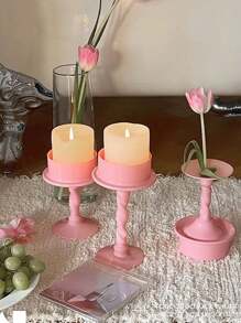 1/2pcs Pink Spiral Art Candle Holders - Handcrafted Bohemian Style Romantic Wedding Home Decor, Elegant Curvy Design With Sturdy Base, Creating Cozy Ambiance For Anniversary/Dinner Table Centerpiece