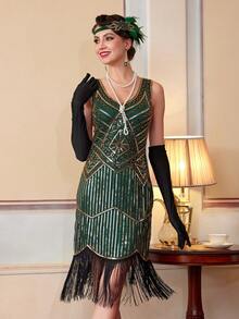 Women's 1920s Vintage Flapper Dress 1920s, Great Gatsby Sequin Fringe Dresses For Party Prom