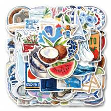 50pcs Cartoon Marine Style Stickers, Creative Doodle Stick-On Decals, Suitable For Decorating DIY Notebooks, Laptops, Luggage, Water Bottles, Glass Surfaces, Reusable Asymmetrical Shaped Stickers