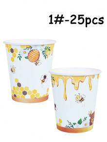 50/25/10 件/套，2 种款式的蜜蜂主题物品，生日派对用品，一次性纸杯，9 盎司纸杯，适用于各种场所、派对、办公室、个人收藏、野餐、杯子、一次性节日杯、一次性咖啡杯、咖啡吧配件、派对杯、生日杯、个性化杯子、洗礼杯、花瓶、生日、厨房、装饰品、蜜蜂、蜂巢、劳动、黄色 - 彩色 - 查看 12