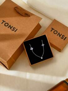 TONSI 1 buc colier minimalist elegant din oțel inoxidabil cu trifoi cu patru foi și floare de prun, ambalat în cutie cadou, potrivit pentru purtarea zilnică a femeilor, ideal pentru Ziua Mamei, soție, mamă, cadou de ziua de naștere