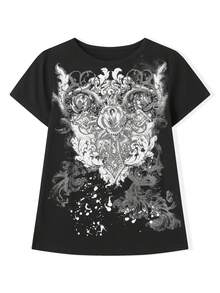 Grunge Shirts Emo Clothes Teen Girls Vintage Graphic Tee Y2k 2000s Goth Top Women Mcbling Short Sleeve Streetwear - 黑色 - 查看 3