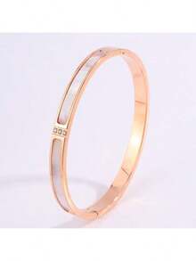 1pc Stainless Steel Non-Fading Fashionable, Minimalist, Luxury, Niche Design, INS Style, Sweet & Elegant Rhinestone White Seashell Bracelet For Women, Daily Wear Or Gift For Girlfriend/Friend