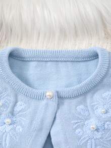 Girls' Fashion Casual Short Button Embroidered Knit Cardigan Jacket, Size Runs Large, Suggest Ordering One Size Down - Baby Blue - View 2
