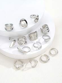 13pcs/14pcs Simple Exaggerated Wide Face Geometric Chunky Jewelry Ring Set, Vacation, Occasion, Gift, Casual Wear For Women