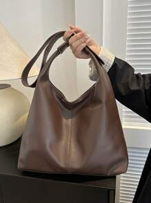 Nueva bolsa bandolera de unicolor de piel de PU versátil, bolsa de mano minimalista casual tipo baguette