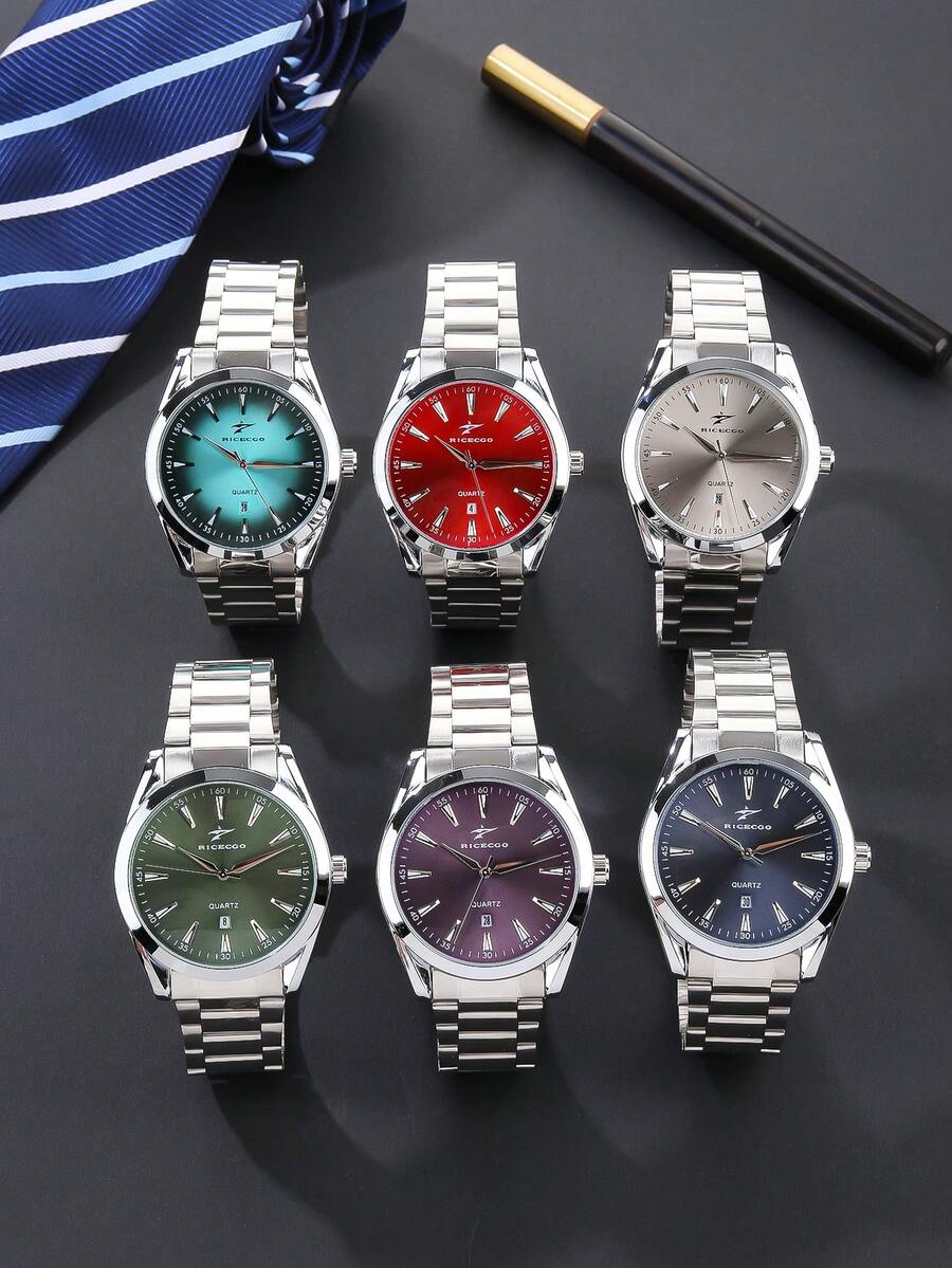 1 chiếc đồng hồ nam cổ điển dây thép không gỉ, máy quartz, có chức năng lịch, thích hợp để đeo hàng ngày, làm quà tặng và cho mùa tựu trường. - Bạc - Xem 1