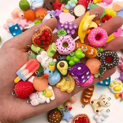 5/10/20/30/50/80/100/200/500 Pcs Vivid Resin Decorations - Unique Animal, Fruit And Food Series - Colorful DIY Jewelry Making Kits, Suitable For Necklaces, Bracelets, Earrings - Durable, Lightweight And Fade-Resistant - Ideal For Crafters And Jewelry Enthusiasts