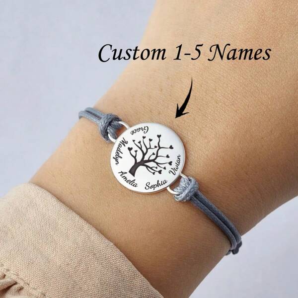 Personalisierte Lebensbaum-Armband mit individuellem Namen, einstellbares Edelstahl-Armband mit Kindernamen, Geschenk für Mutter Schmuck