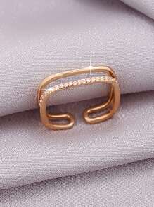 1 anel ajustável minimalista e moderno, personalizado, com zircônia dupla camada, banhado a ouro 18K, adequado para uso diário para mulheres