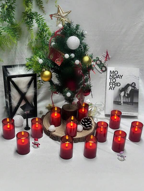 Set de 6/12 velas sin llama con efecto parpadeante, control remoto, 2" X 3" velas decorativas, velas electrónicas LED, adecuadas para fiestas, bodas, decoración del hogar, regalo para familiares y amigos, con control remoto de 10 botones y temporizador de 2/4/6/8 horas