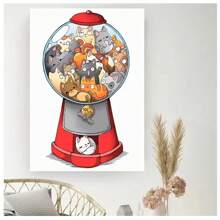 1pc Frameless Cartoon Abstract Cute Funny Cat Tree Flower Basket Clock Posters Vintage Painting Canvas Printing Wall Arts Modern Living Room Bedroom Dormitory Study Coffee Shop Room Wall Decoration Home Decoration Gifts ,Wall Art With Frame
