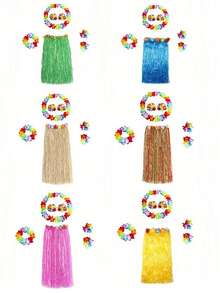 6 件套夏威夷花环项链套装、夏威夷热带派对草裙套装、热带芙蓉花，适合夏季泳池派对和夏威夷主题派对、夏季装饰、派对装饰和用品、节日婚礼海滩生日装饰、夏威夷花环派对用品、母亲节毕业典礼