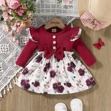 Conjunto de Vestido de Primavera para Bebé Niña con Estampado de Conejito y Diadema con Moño