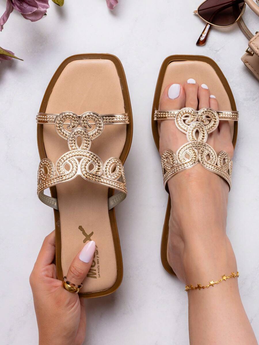 sandalia  Playa  Tropical  Rombos  Gráfico  Liso  sol  Brillo  Vacación  De moda  Básico  Playa  Casual  Al aire libre  Sexy  TPU      mujer  Playa  Vacaciones  Vacación  Fiesta  Exterior  verano - Dorado - Ver 1