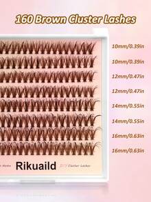 160根Rikuaild 40D卷翘浓密棕色单根睫毛嫁接，10-16毫米混合，轻盈睫毛簇，适合在家DIY美睫沙龙，湿猫眼睫毛 - D - 查看 3