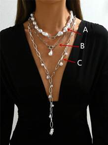 1-3pcs Bohemia Gold Layed Necklace, Pearl Exaggarate Long Necklace, Baroque Pearl Necklac, Vintage Necklace, Party,Daily, Vacation Necklace Set Woman Gift