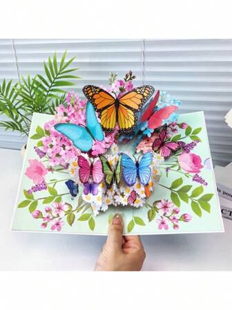 1 pièce Carte d'anniversaire pop-up, carte pop-up 3D papillon fleur, fournie avec carte mémoire et enveloppe, convient pour la fête des mères, l'anniversaire, les cartes de remerciement, Noël - 15 * 20 cm