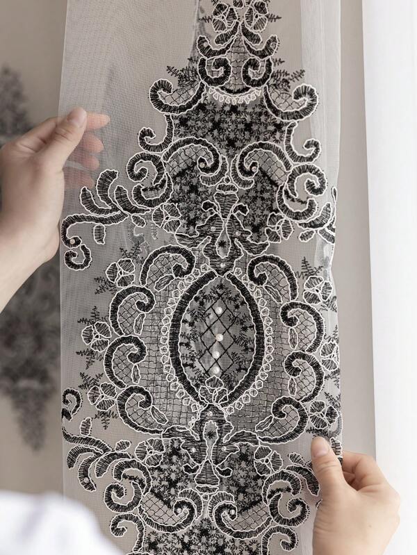 قطعة واحدة من الستائر الشفافة ذات التطريز الفرنسي الفاخر والنمط الأوروبي المرصع باللؤلؤ، للاستخدام في غرفة النوم والصالون والشرفة