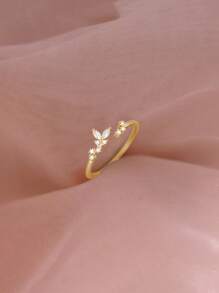 1pc Delicate Japanese Style Luxurious Butterfly Zirconia Ring, Elegant & Feminine