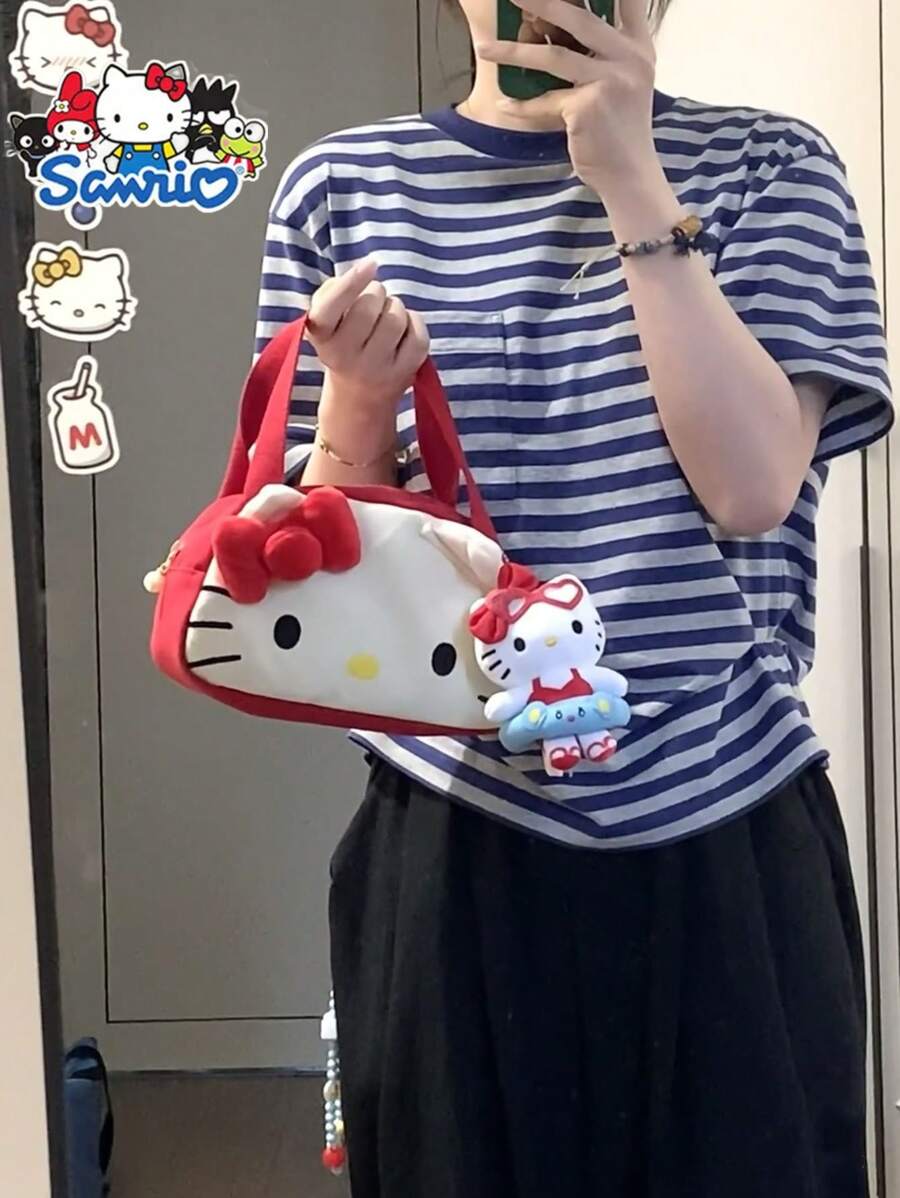 Sanrio 1 geantă de mână Sanrio Hello Kitty, geantă de depozitare cu fundă 3D roșie, geantă de cosmetice, potrivită pentru ieșiri zilnice, depozitarea cosmeticelor, întâlniri cu prietenele și un cadou ideal