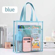 1pc A4 Double-Layer Handbag For Students, Transparent Thickened Multi-Function File Folder, PVC Waterproof Study Pouch, Large Capacity, Minimalist Desk Organizer, Stationery Supplies Subject Classification Bag, Suitable For Daily Commuting,Back To School,School Supplies