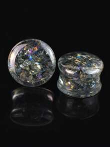 1 Pair 8-30mm Transparent Shiny Circular Shaped Ear Gauges Tunnel Plugs Acrylic Body Piercing Jewelry - Sequins - View 19