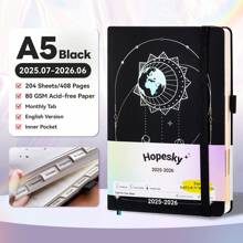 2025- 2026 English Planner, A5 Starry Sky Cover, With Annual /Monthly /Weekly/Daily Plan, 204 Sheets /408 Pages, Purple/Blue/Black/Pink/Gray, Suitable For Students Back To School And Office