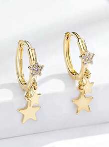 JOJELOO 1 Pair Of Unique Copper Micro Inlaid Star Shaped Earrings, New European And American Style Cubic Zirconia Twin Meteor Gorgeous Earrings. Suitable For All Seasons, Suitable For Women's Academic/Business/Vacation/Party/Daily Wear