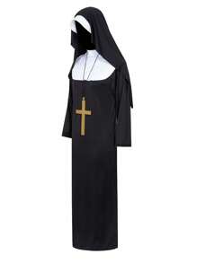 1pc Women Adult Fancy Dress Halloween Costume Outfit, Black Horror Long Robe Stage Performance Cos Play