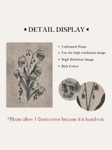 1 Piece Gothic Painting Posters Skull Hanging Picture Skeleton Art Printing Dark Academia Wall Prints Vintage Wall Arts Flower Wall Artwork Halloween Wall Pictures Party Decoration Bedroom Wall Decor No Frame