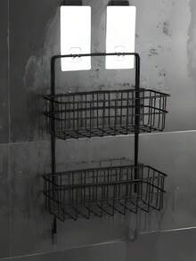 Bathroom Rack, Toilet Rack, Paper Towel Rack, Above The Toilet, Waterproof And Punch-Free Bathroom, Bathroom Toiletries Storage, Kitchen Seasoning Bottle Storage, Punch-Free Installation, Including 2 Traceless Stickers, Waterproof And Moisture-Proof, Strong Load-Bearing Capacity, Bathroom Rack Designed For You Who Pursue A Clean And Convenient Life - Holiday Gift - Black and White Random Round Wire Double Layer - View 3